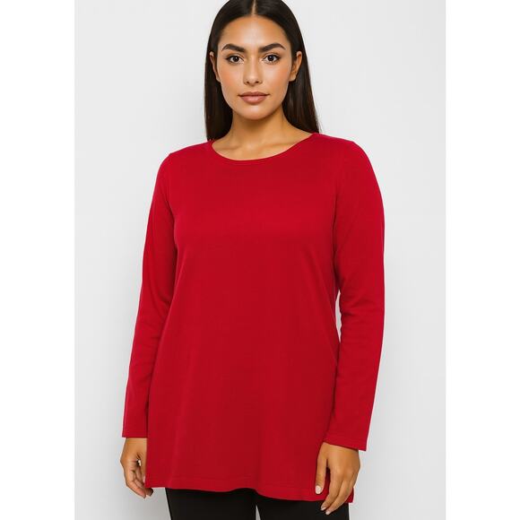 J Jill Red Oversized Long Sleeve Knit Sweater Cotton Blend Career Tunic Top, XS - Picture 1 of 10
